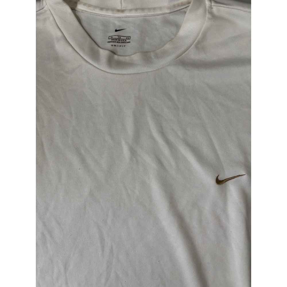 Vintage Y2K Nike Mini Swoosh Embroidered T-Shirt - White - Gold- XL